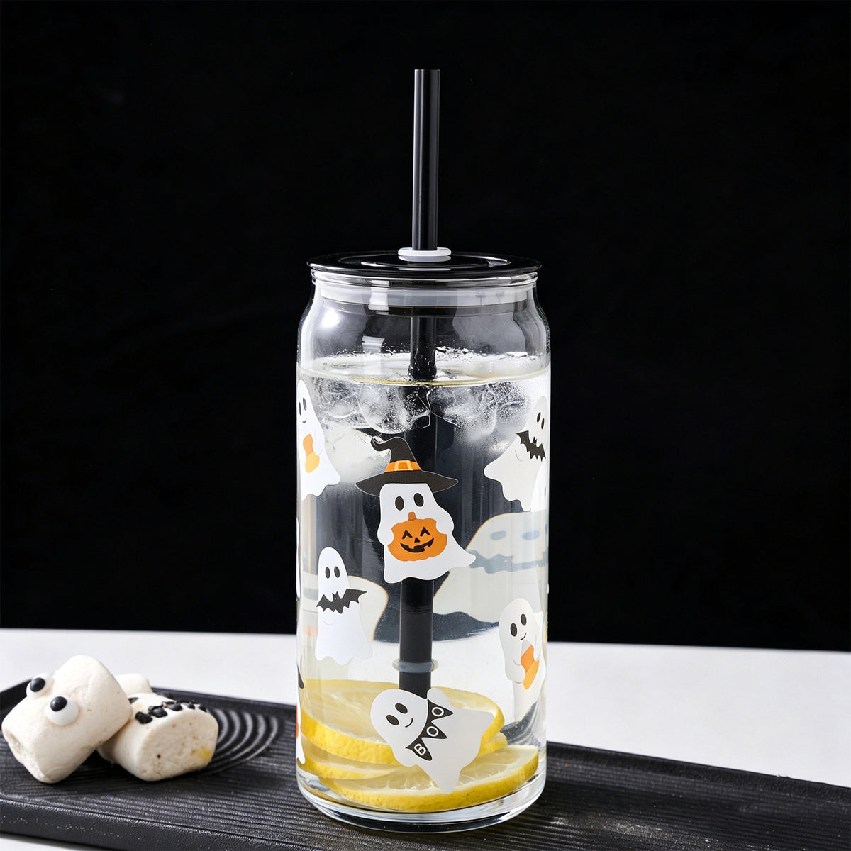 Way to Celebrate Halloween Mixed Ghost Glass Can Sipper Tumbler, 20 oz