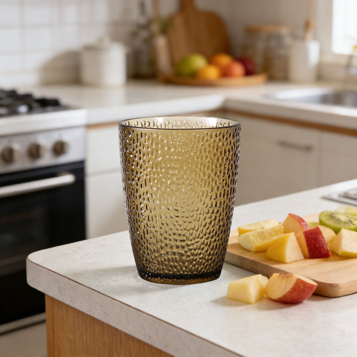 6 Pcs Drinking Tumblers Set of 12 oz, Drinking Glasses,BPA-Free,Stackable Water Cups,Clear Cups for Juice,(Brown)